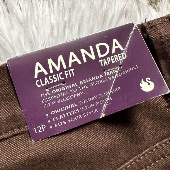 Gloria Vanderbilt Jeans Amanda Classic Fit Tapered Leg Brown New Womens Size 12P - Picture 6 of 11